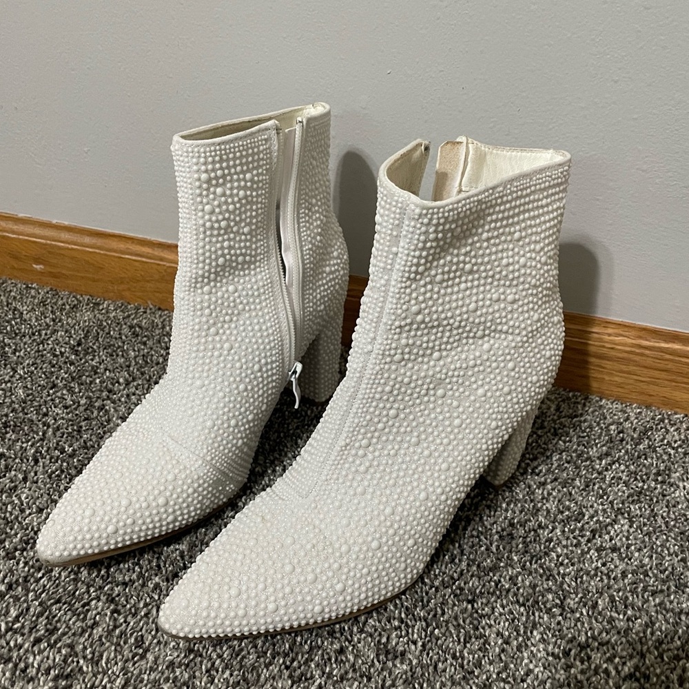 White Pearled Booties